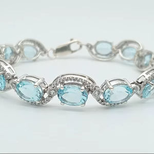 Sky Blue Topaz Bracelet 925 Sterling Silver Oval Gemstone November Birthstone Jewelry Gift For Women Elegant - Product Image 1