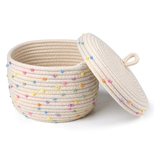 Cesta de Almacenamiento de Yute 100% Natural Tejida a Mano con Tapa, Forma Redonda, Producto Ecológico de Alta Calidad - Product Image 5