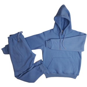 Survêtement 2 pièces à capuche de couleur unie bleu marine pour hommes, ensemble pantalon de survêtement et jogging à capuche pour l'extérieur - Product Image 1