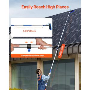 Kit de nettoyage de panneaux solaires avec perche télescopique de 24 pieds, tuyau de 65,6 pieds, tête de brosse rotative à 180 degrés, machine de nettoyage de panneaux solaires - Product Image 4