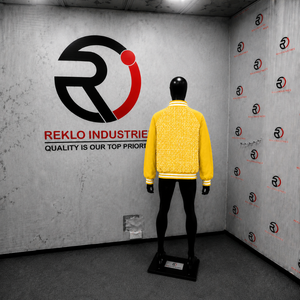 STYLISH YELLOW FLEECE VARSITY <b>JACKET</b> FOR <b>MEN</b> With Zipper Closure And <b>White</b> Trim Regular Fit Winter Casual Outerwear WARM WINTER - Product Image 3