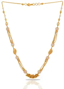 Collar Mala Tradicional Chapado en Oro de Varias Hebras con Cuentas Rosas, Detalles Texturizados en Oro y Detalle Central en Racimo - Product Image 2