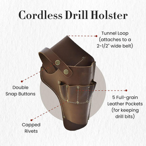 Étui en cuir véritable robuste pour perceuse sans fil avec boucle automatique en alliage et ceinture réglable pour usage unisexe - Support pour outils électriques - Product Image 4