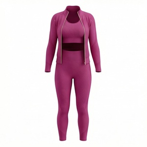 Conjunto de Yoga Sublimado de Tres Piezas para Mujer, Ropa Deportiva Cómoda, Talla Grande, Diseño Sólido, para Correr, Gimnasio y Deportes - Product Image 1