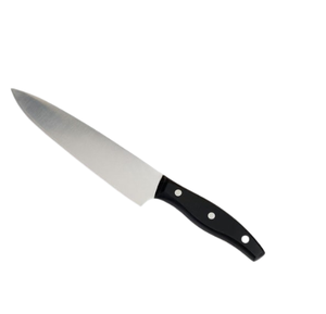 Porte-couteaux en bois brun clair avec manches rivetés noirs, lames argentées et ciseaux pour la découpe et la préparation des aliments à la maison - Product Image 2