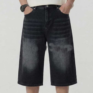 OEM Men Mid Waist Breathable Quick Dry Distressed Denim <b>Shorts</b> Frayed Hem Straight-leg Y2K Hip Hop <b>Belt</b> Casual 100% Cotton - Product Image 3