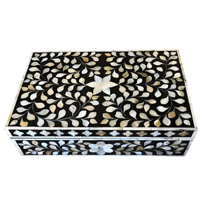 Caja de Joyería Artesanal de Resina Óptica con Incrustaciones de Nácar y Diseño Floral, Forma Rectangular, Tapa, 1 Capa de Almacenamiento, Capacidad de 1-3L - Product Image 1