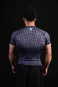 T-shirt de compression à manches courtes pour homme, imprimé géométrique, col rond, séchage rapide, en Spandex et Polyester, idéal pour toutes les saisons - Product Image 5