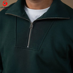 Prix de gros – Sweat-shirt polaire homme vert foncé à demi-zip, coupe droite, col montant, décontracté, pour l'automne, services OEM - Product Image 4