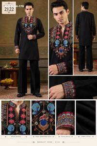 Fournisseur de Kurta-Pant pour homme de la plus haute qualité en rayonne avec broderie multicolore - motifs paon et floraux - de Surat - Product Image 5