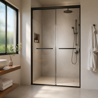 Cabine de douche en verre trempé sur mesure avec système de porte coulissante pour la séparation sec-humide dans la salle de bain
