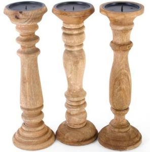 Candelabro de Madera Estilo Rústico Vintage, Portavelas Decorativo Tallado a Mano, Candelabro de Madera Marrón Antiguo - Product Image 1