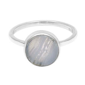 Round Cut Natural Blue Lace Agate Gemstone <b>Ring</b> Crafted From 925 Sterling Silver Unique Cocktail <b>Boho</b> <b>Ring</b> At Wholesale Price - Product Image 1