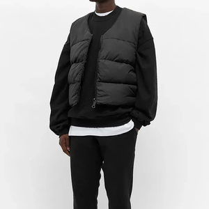 Knit Collar Puffer Vest Men Hybrid <b>Padded</b> Sleeveless Jacket Fleece Lined Warm Quilted Gilet Fashionable Slim Fit Outerwear - Product Image 6