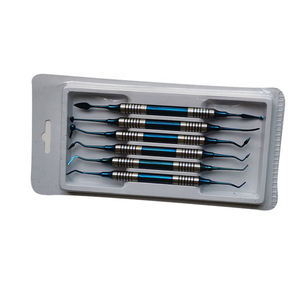 Juego de Instrumentos Quirúrgicos Dentales de 6 Piezas, Limpiadores Dentales Manuales con Empuñadura Azul Moleteada, Clase I, Shuja Surgico - Product Image 3