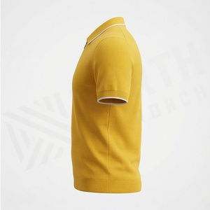 Polo en tricot uni pour homme, manches courtes, fermeture éclair, style décontracté, jaune - Product Image 3