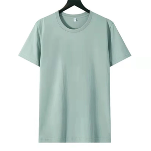 Men's Light <b>Green</b> Cotton T-Shirt Short Sleeve O-Neck Casual Solid Color Regular Fit Breathable Jersey Knitted - Product Image 1