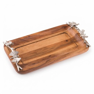 Luxury Solid Wood Serving Tray With Gold Floral Handles Decorative Wood Platter For <b>Coffee</b> <b>Table</b> Board Wholesale Suppliers - Product Image 2