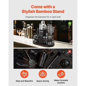 Juego de Coctelería de Acero Inoxidable de 23 Piezas, Herramientas de Bar con Soporte de Bambú, Kit de Bartender para Martini, Accesorios que Incluyen Cuchara Mezcladora - Product Image 5