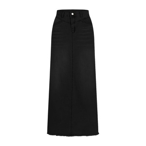 Jupe longue en jean pour femme, coupe trapèze, ajustée, taille basse, style vintage, avec poches, vente en gros usine, personnalisable - Product Image 3