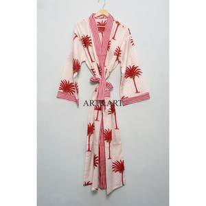 Traditional Block Print Floral Cotton <b>Kimono</b> For <b>Woman</b> Designed As Relaxed Night Wear And Stylish Lounge Robe for sleep wear - Product Image 4