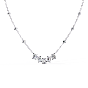 PT950 Five Emerald Cut Lab Grown Diamond <b>Necklace</b> Round Diamond Accents on a Dainty Chain Diamond Platinum Jewellery - Product Image 1