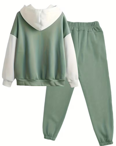 Women's Solid Fleece Hoodie Jogger Set Regular Fit Two Piece Sweatpants Outfit Casual Winter Wear Green White Anti-Pilling - Product Image 2