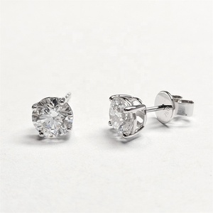 Pendientes de Botón de Moissanita con Cuatro Puntas, Forma Clásica, 1 Quilate, Chapados en Rodio Plateado, 4 Capas de Chapado en Oro de Calidad, para Aniversario de Mujer - Product Image 2