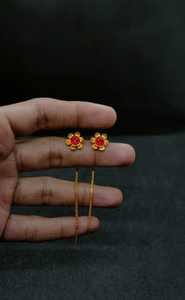 Boucles d'oreilles pendantes légères en fil doré plaqué or avec pierres rouges et motifs floraux, longue chaîne, bijoux de mode pour femmes et jeunes filles, vente en gros - Product Image 2