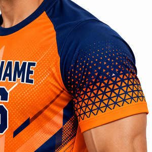 Ensemble de maillot de football pour homme orange et bleu marine, impression numérique, polyester/coton, écologique, séchage rapide, uniforme de football, short assorti - Product Image 5