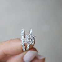 Magnifique ensemble de bagues en argent sterling avec diamant blanc taille princesse et halo, bijoux pour femme, cadeau d'anniversaire, de mariage ou de fiançailles