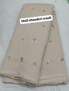 Tissu en coton Chanderi de qualité supérieure, 75 GSM, avec broderie florale multicolore, largeur 58 pouces, textile doux et respirant pour robes - Product Image 5