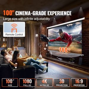 Proiettore Motorizzato da 100 Pollici 16:9 4K 1080 HD con Telecomando Automatico, Proiettore Elettrico Motorizzato da 72 Pollici - Product Image 2