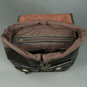 Super Quality Full Grain <b>Black</b> <b>Leather</b> <b>Backpack</b> with Waterproof Lining Two Side Pocket-Top Supplier for Summer Use - Product Image 6