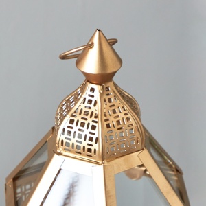 Luxury <b>Gold</b> Metal Moroccan <b>Lantern</b> with Glass Panels Decorative Candle Holder for Ramadan Wedding Home Table Decor - Product Image 5