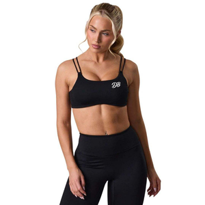 Soutien-gorge de sport noir pour femme avec logo personnalisé, double bretelle, sans couture, crop top d'entraînement à fines bretelles, ensemble de fitness et de gym, vêtements de sport, vente en gros - Product Image 1