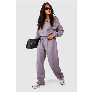 OEM Custom Women Three Piece Set Zip Hoodie Crop Top and Wide Leg <b>Pants</b> Heavy Fleece <b>Lounge</b> Wear Wholesale - Product Image 3