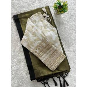 Atractiva seda Zari tejido trabajo sari con blusa cosida en oro - Product Image 1