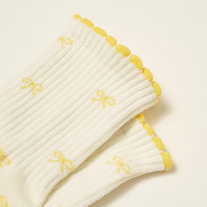 <b>Custom</b> Logo Pilates <b>Grip</b> <b>Socks</b> Crew Non Slip Yoga Barre Workout <b>Socks</b> Knitted Bow Pattern Breathable Cotton Blend - Product Image 2