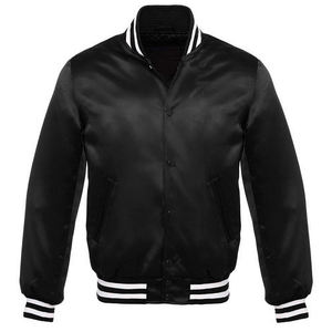 Chaqueta Bomber Clásica de Satén para Hombre, Colección Verde, Azul y Negro, con Ribete Acanalado a Rayas, Botones a Presión, Estilo Deportivo Letterman - Product Image 5