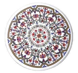 Plateau de table de restaurant rond en marbre italien incrusté, traditionnel, pour usage hôtelier, durable et écologique - Product Image 1