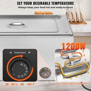 Calentador de Alimentos Comercial de 24QT, Baño María Eléctrico de Acero Inoxidable de Tamaño Completo, 1200W, Profesional, para Mostrador - Product Image 3