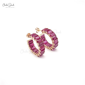 14K ของแข็งสีเหลืองทอง5X3MM มรกตตัดพลอยทับทิมห่วงต่างหูอัญมณีสีทองที่ดีงามเครื่องประดับของขวัญที่ดีจัดส่งรวดเร็วมาก - Product Image 3