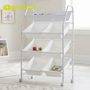 <b>White</b> 4-Layer <b>Toy</b> Organizer with Wheels Plastic Storage Bins for Kids Room Multifunctional Cart - Product Image 3