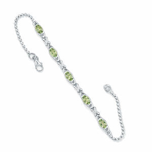 Pulsera de Plata de Ley 925 con Dije Ovalado de Peridoto y 5 Piedras Naturales, Chapada en Oro de 1 Micrón y Rodio - Product Image 3
