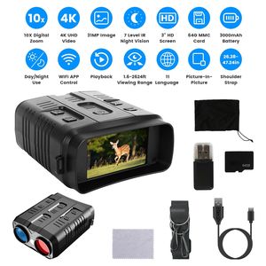 Gafas de Visión Nocturna a Todo Color 4K con Zoom 10X, Alcance de Visión de 2624 pies, 3 Pantallas, Tarjeta MMC de 64 GB, Control por Aplicación WIFI, Binoculares, Monoculares - Product Image 1