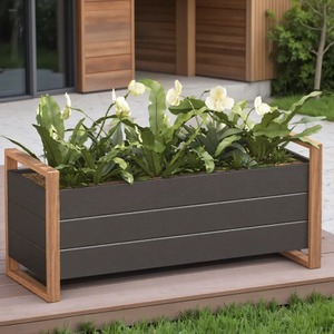 Jardinière rectangulaire moderne en bois pour plantes vertes, pot de fleurs d'extérieur au design minimaliste - Product Image 1
