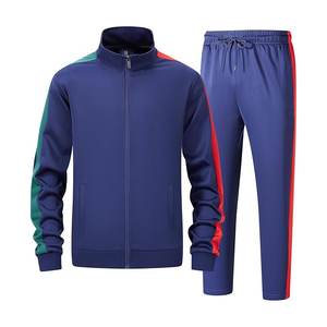 Conjunto de Chaqueta y Pantalones con Ribete en Contraste, Chaqueta con Cierre de Media Cremallera en la Parte Superior, Dobladillo Elástico en la Parte Inferior, Traje Deportivo Cortavientos - Product Image 1