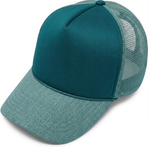 Casquette de baseball trucker verte sarcelle à 6 panneaux en maille, visière incurvée, fermeture snapback, respirante, vierge, personnalisable, pour l'extérieur et décontractée - Product Image 1