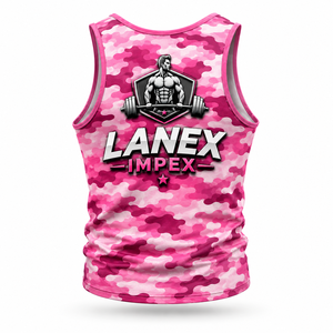 Custom Men's Pink Camo Gym Tank Top Sublimation Fitness Stringer Vest Bodybuilding Sleeveless Workout Training Sports Apparel - Product Image 3